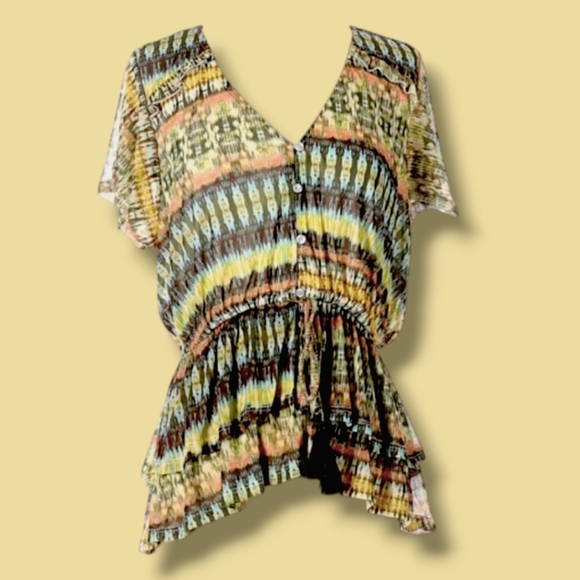 ☮️American Rag Boho Vibe Short Sleeve Top - Picture 1 of 6